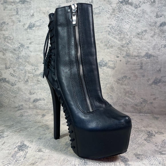 Zigi NY Suspend 6" Stiletto Heel Black Leather Platform Booties - Picture 2 of 15